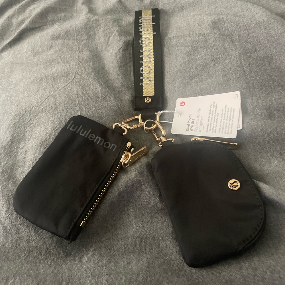 Lululemon Dual Pouch Wristlet in Black and Gold